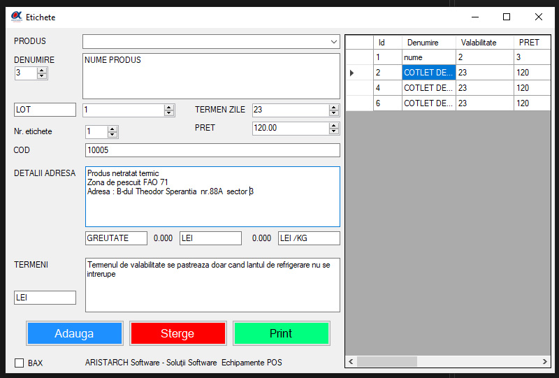 Software Etichete Coduri de bare -etichete producator sau etichete raft